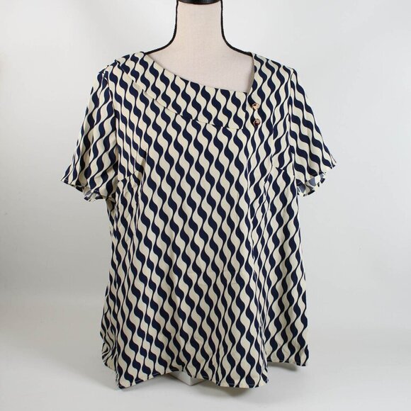 Bloomchic Wavy Print Asymmetrical Neckline Blouse - NWT - 14/16 - Picture 2 of 9